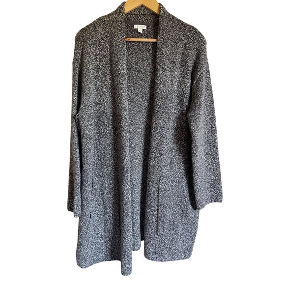 Pure Jill Gray Marled Tight Knit Ultrasoft Wool Blend Cardigan Sweater Size Medi - Picture 1 of 6